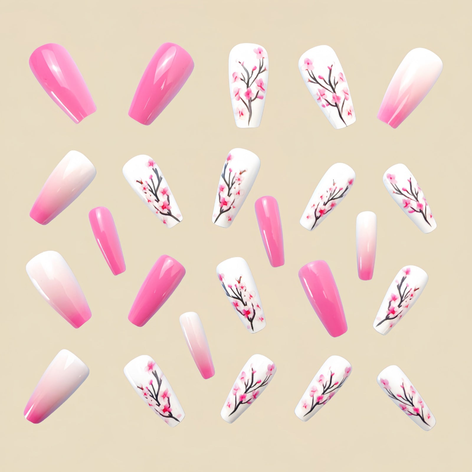 24pcs/Set Pink Gradient Peach Blossom Press-On Nails