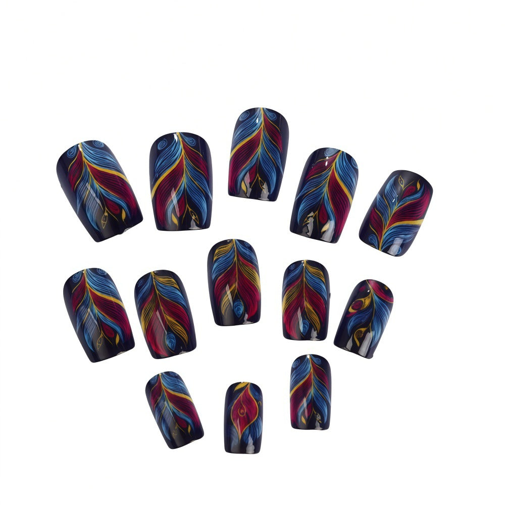 24pcs/Set Colorful Peacock Feathers Press-On Nails