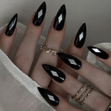 24pcs/Set Solid Black Diamond-Shaped Press-On Nails