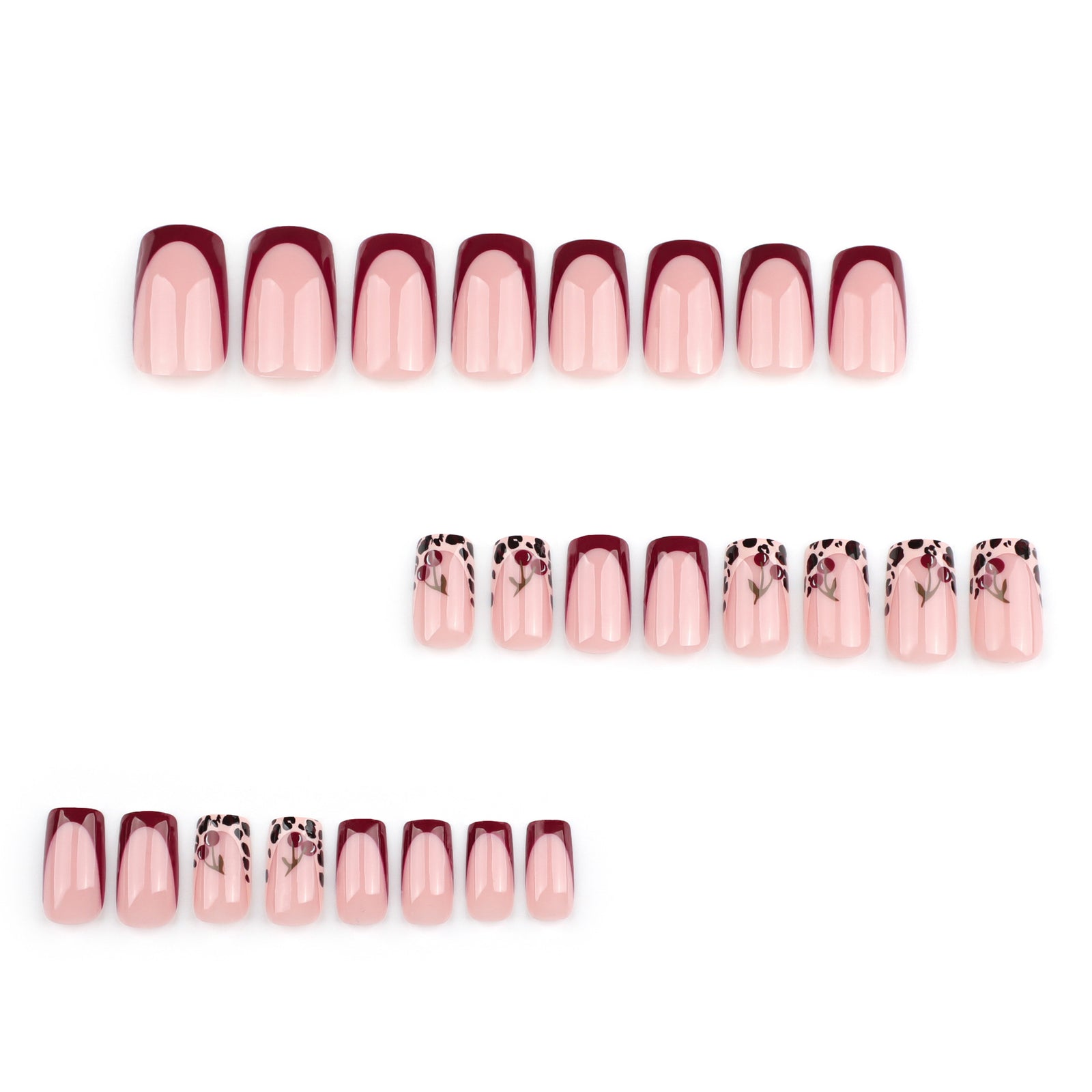 24pcs/Set Leopard Cherry French Press-On Nails