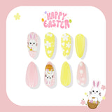 24pcs/Set Pink & Yellow Easter Egg Bunny Press-On Nails