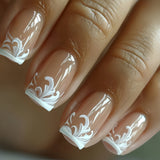 24pcs/Set Flower Short Press-On Nails