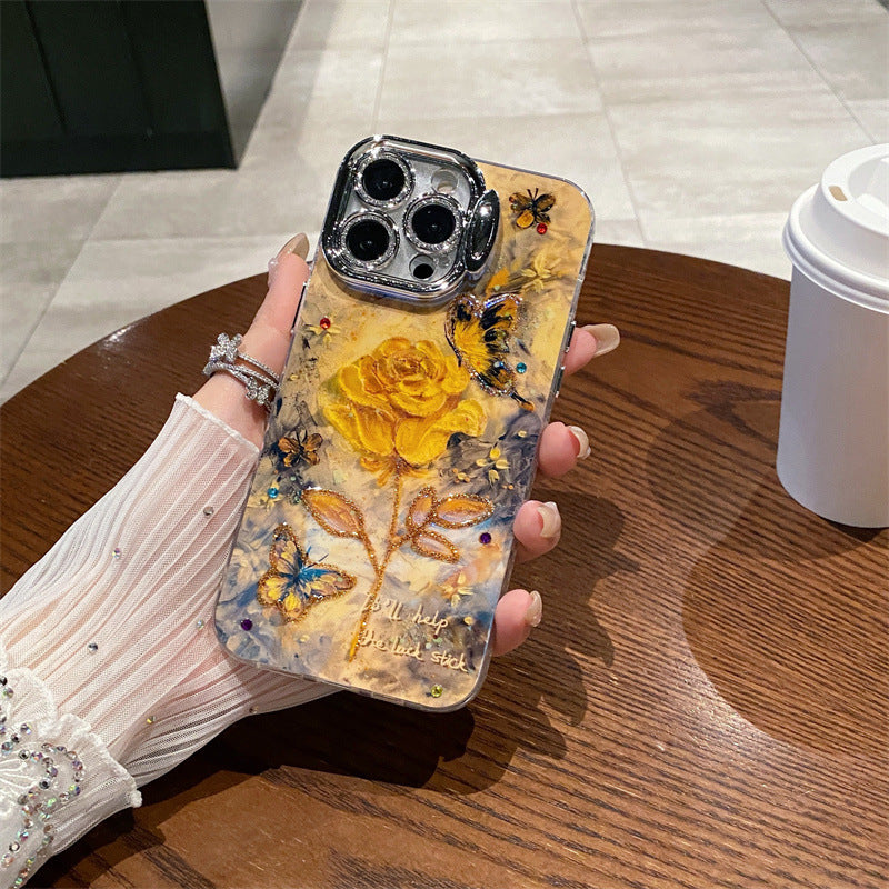 Yellow Rose Camera Lens Stand iPhone Case