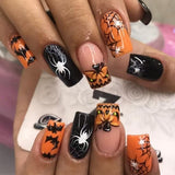 24pcs/Set Black White Spider and Web Pumpkin Press-On Nails