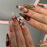 24pcs/Set Autumn Winter Gilded 3D Flowers Press-On Nails