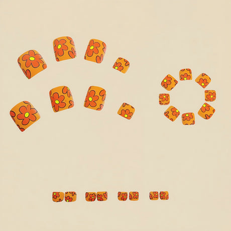 24pcs/Set Orange Flowers Press On Toe Nails