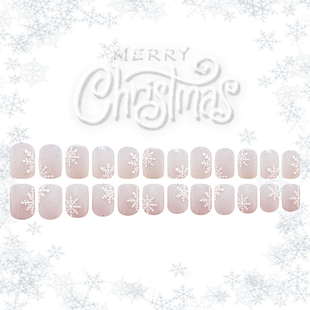 24pcs/Set Pure White Snowflake Short Press On Nails