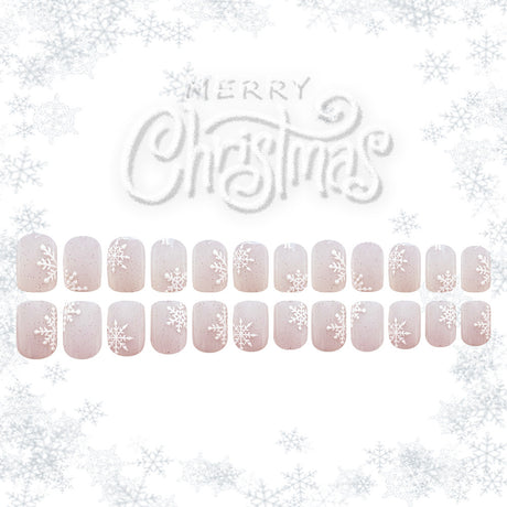 24pcs/Set Pure White Snowflake Short Press On Nails