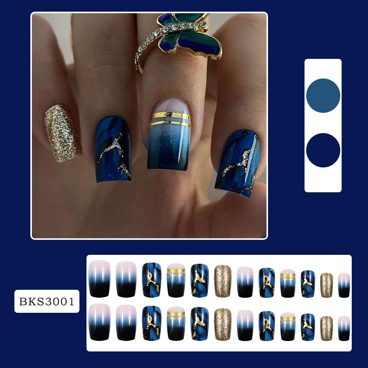 24pcs/Set Blue Ombre Gradient Press-On Nails