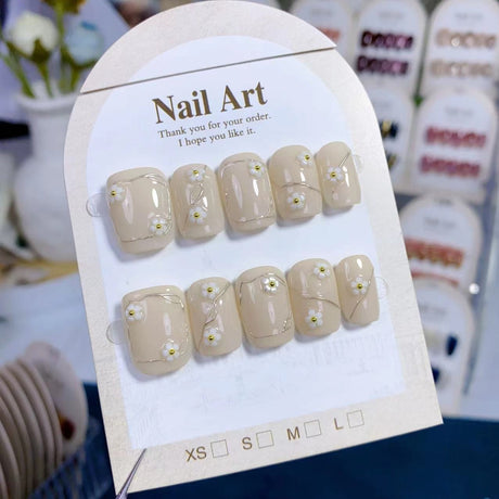 (Handmade) 10pcs/Set Nude Floral Press-On Nails