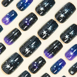 24pcs/Set Dark Purple Stars & Moon Press-On Nails