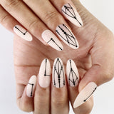 24pcs/Set Matte Black Geometric Lines Press-On Nails