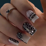 24pcs/Set Gray Leopard Print Patchwork Press-On Nails