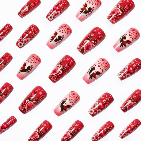 24pcs/Set Valentine Red Heart Cupid Press-On Nails