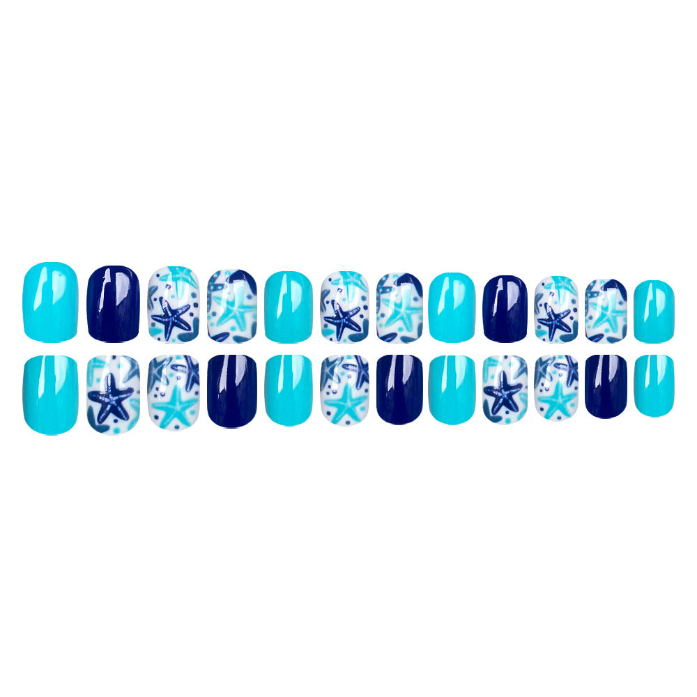 24pcs/Set Blue Starfish Press-On Nails