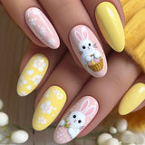 24pcs/Set Pink & Yellow Easter Egg Bunny Press-On Nails