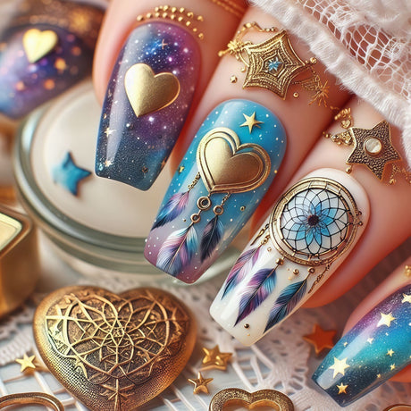 24pcs/Set Bohemian Starry Heart & Stars Press-On Nails