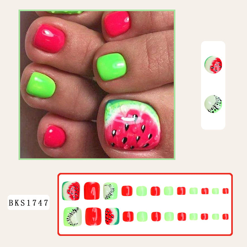 24pcs/Set Watermelon Press On Toe Nails