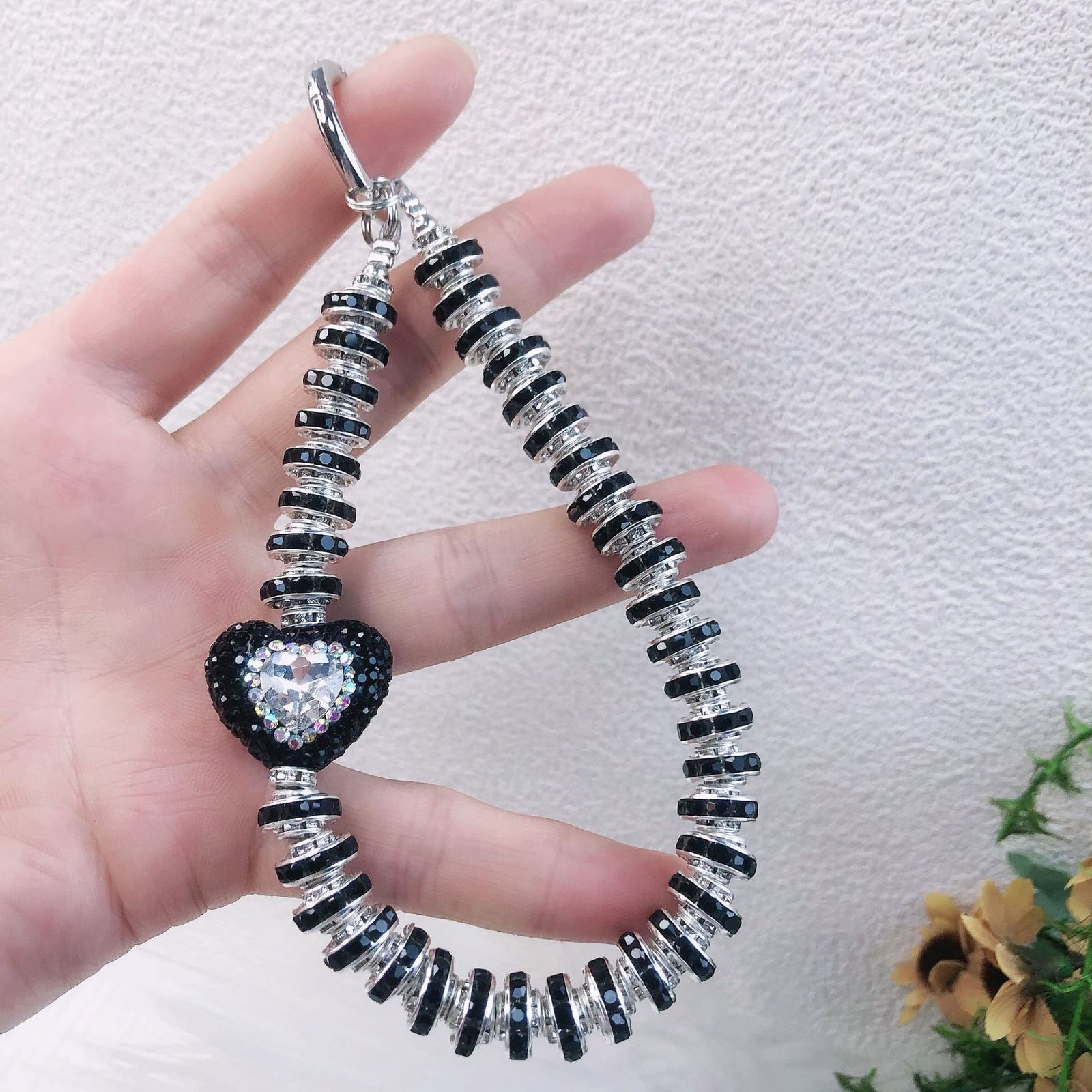 Rhinestone Heart Phone Strap