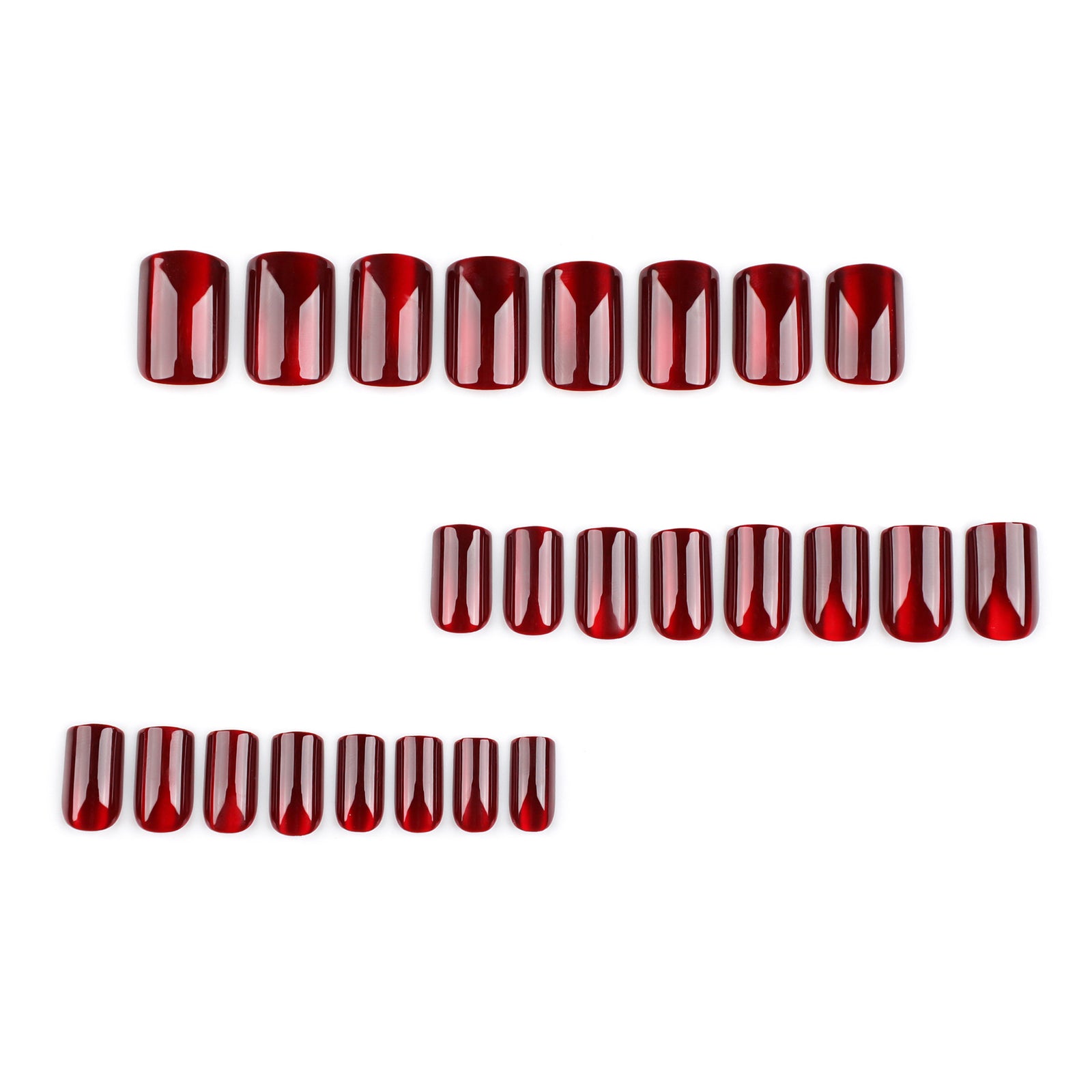 24pcs/Set Solid Blood Red Cat Eye Short Press-On Nails