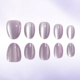 24pcs/Set Purple Short Round Cat Eye Press-On Nails