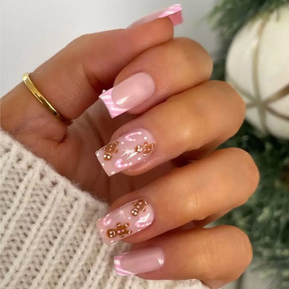 24pcs/Set Gingerbread Man with Mid-French Tips Press-On Nails
