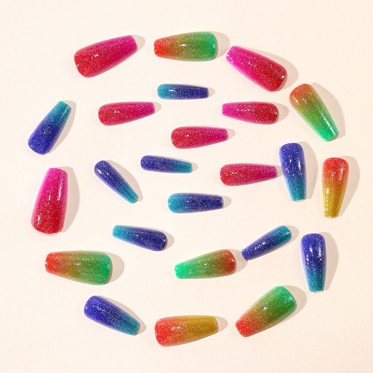 24pcs/Set Multicolor Gradient Glitter Press-On Nails