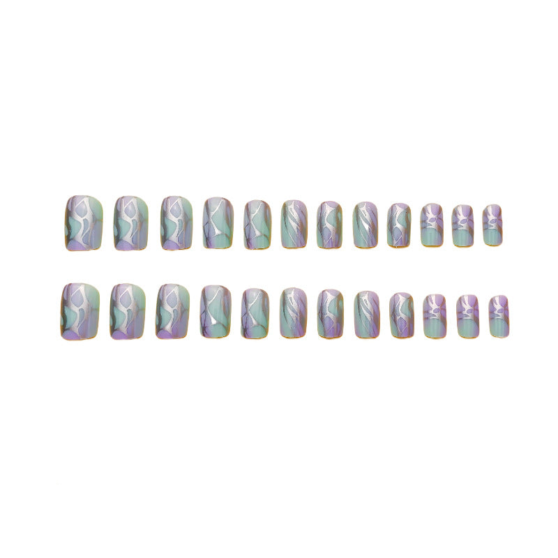 24pcs/Set Gradient Stripes Short Press-On Nails