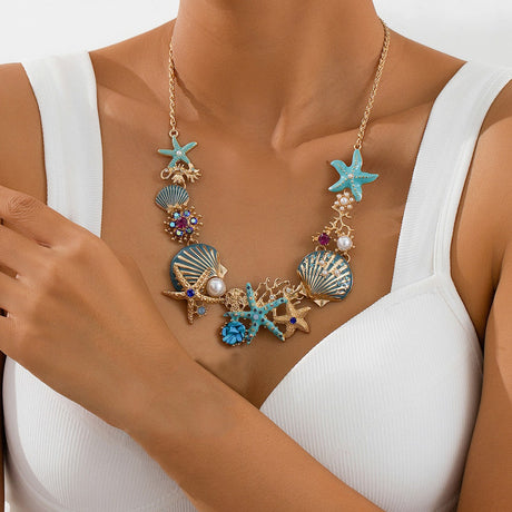 Shell, Starfish, Coral & Pearl Necklace