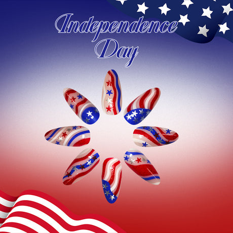 24pcs/Set Independence Day Irregular Line Star Glitter Press-On Nails