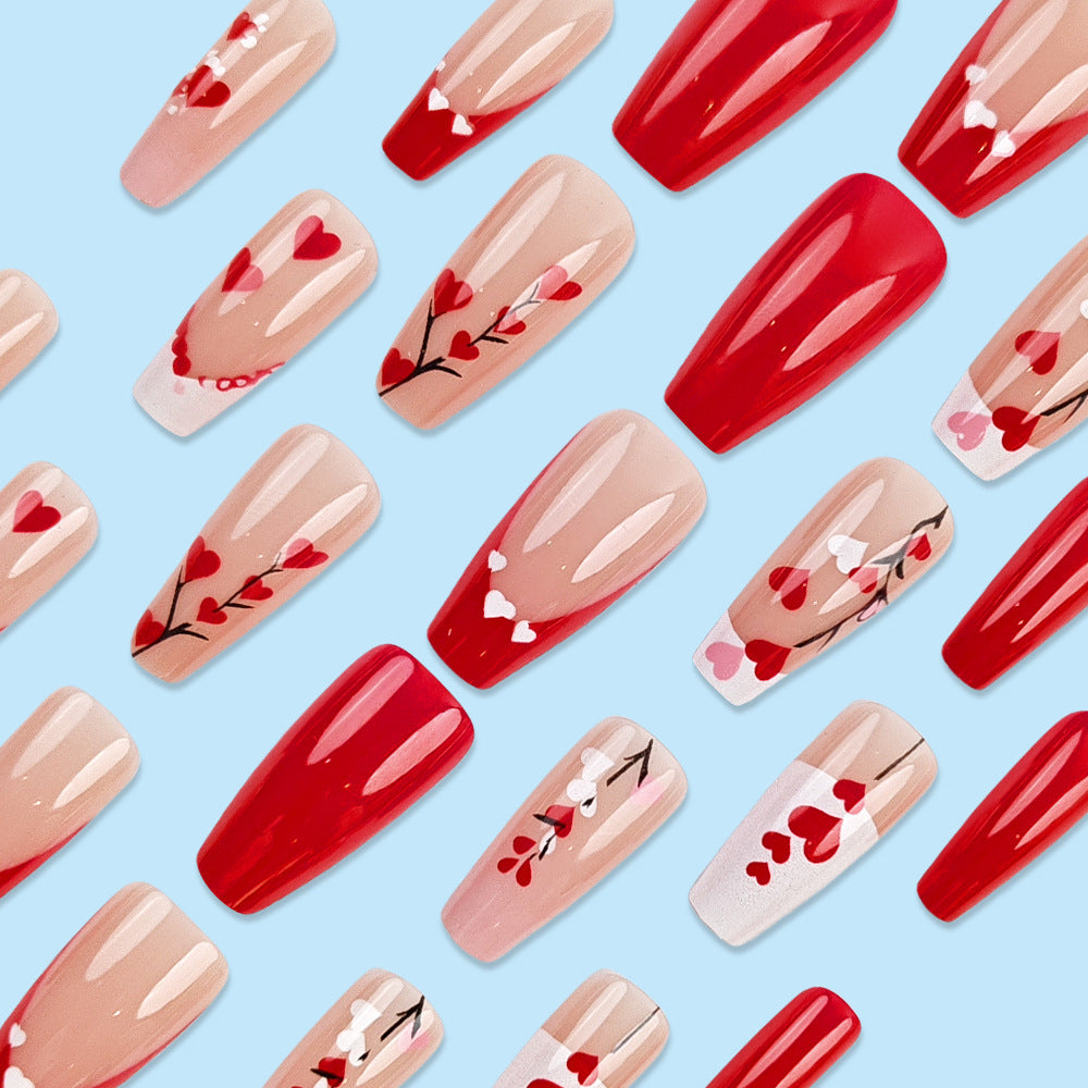 24pcs/Set Red Hearts French Tips Press-On Nails