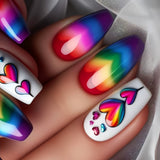 24pcs/Set Multicolor Striped Gradient Heart Press-On Nails