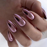 24pcs/Set Pink Powder Mirror Press-On Nails