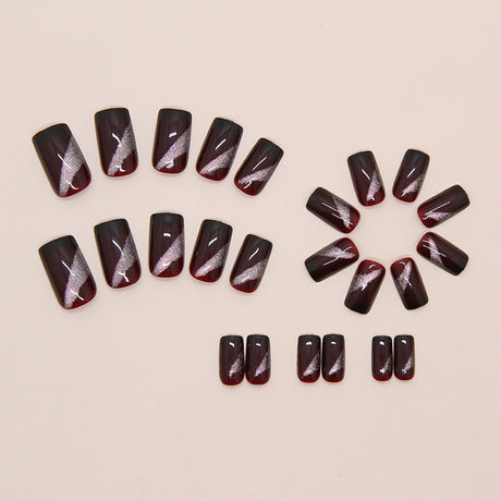 24pcs/Set Irregular Fine Glitter Cat Eye Press-On Nails