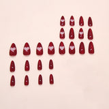 24pcs/Set Wine Red Cat Eye Nails with Heart Press-On Nails
