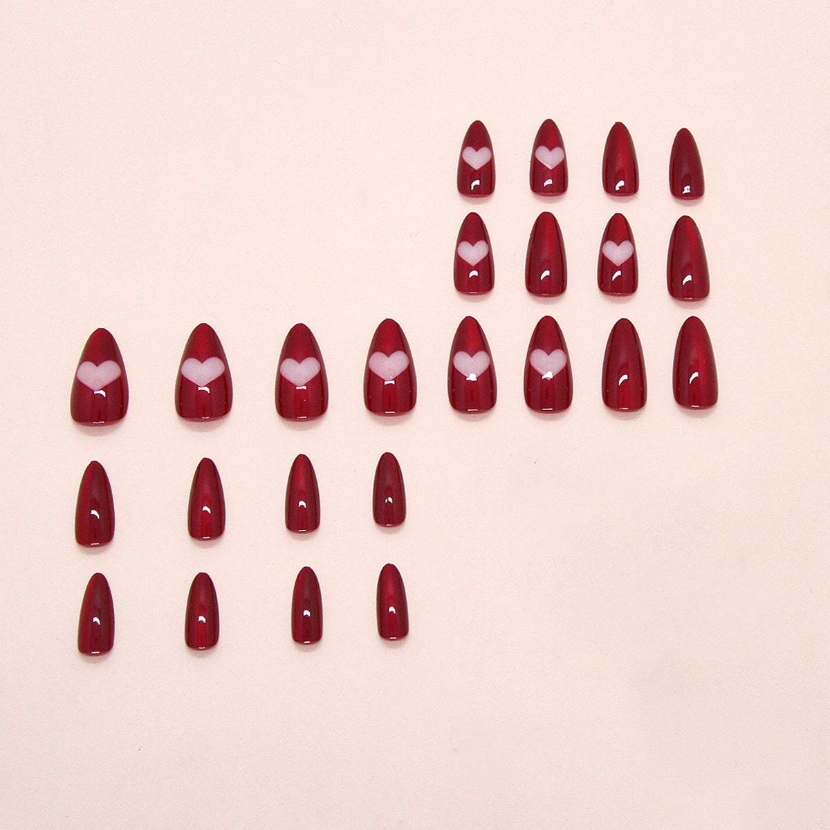 24pcs/Set Wine Red Cat Eye Nails with Heart Press-On Nails