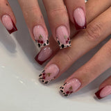 24pcs/Set Leopard Cherry French Press-On Nails