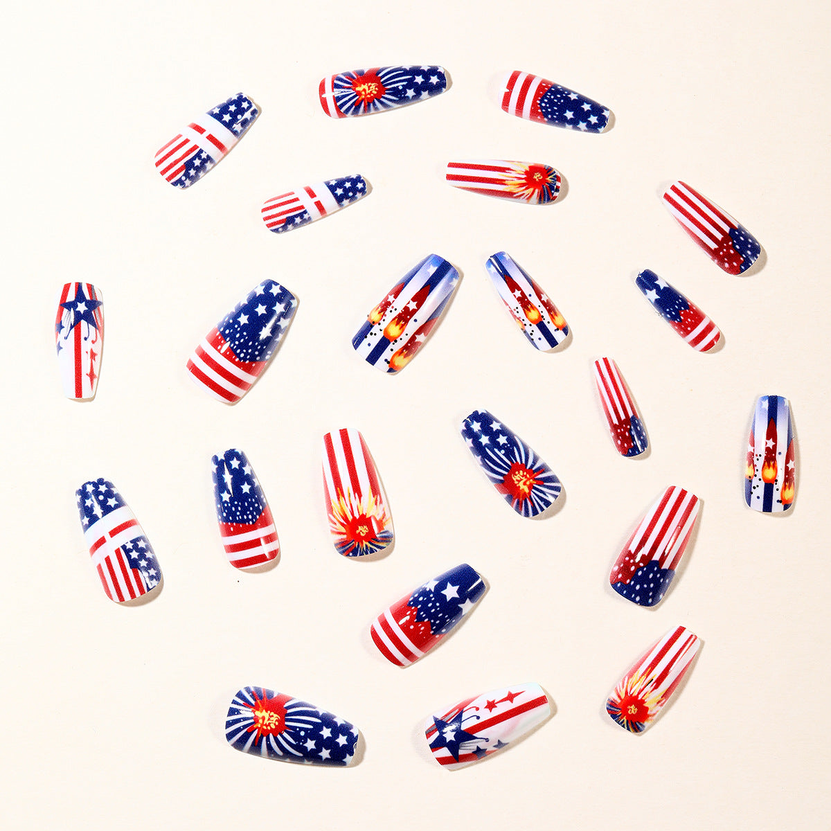 24pcs/Set Blue Stripes and Star Stripes Press-On Nails