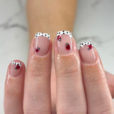 24pcs/Set Polka Dot French Tip with Ladybug Short Press On Nails