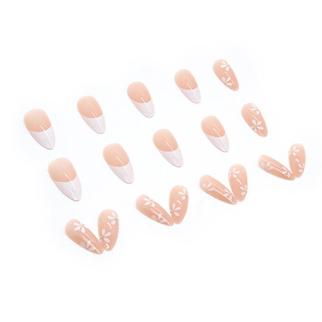 24pcs/Set White French with Small Flowers Press-On Nails