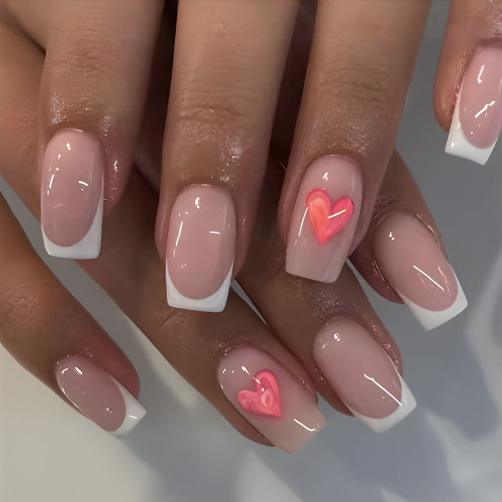 24pcs/Set Heart French Tips Press-On Nails