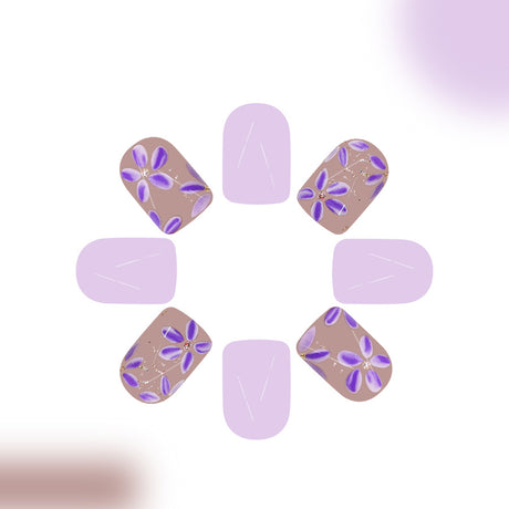 24pcs/Set Purple Sweet Multicolor Floral Press-On Nails