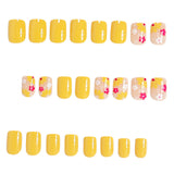 24pcs/Set Short Yellow Floral Press-On Nails