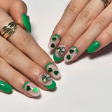 24pcs/Set  Green Glitter Heart Short Press-On Nails