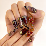 (Handmade) 10pcs/Set Autumn Winter Golden 3D Flower Press-On Nails