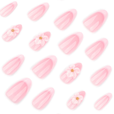 24pcs/Set French White 3D Flowers Press-On Nails