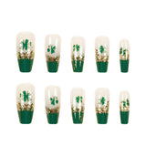 24pcs/Set Gold Glitter Lucky Four-Leaf Clover Press-On Nails