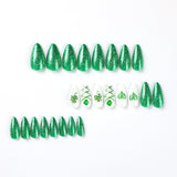 24pcs/Set Four-Leaf Clover Green Glitter Heart Press-On Nails