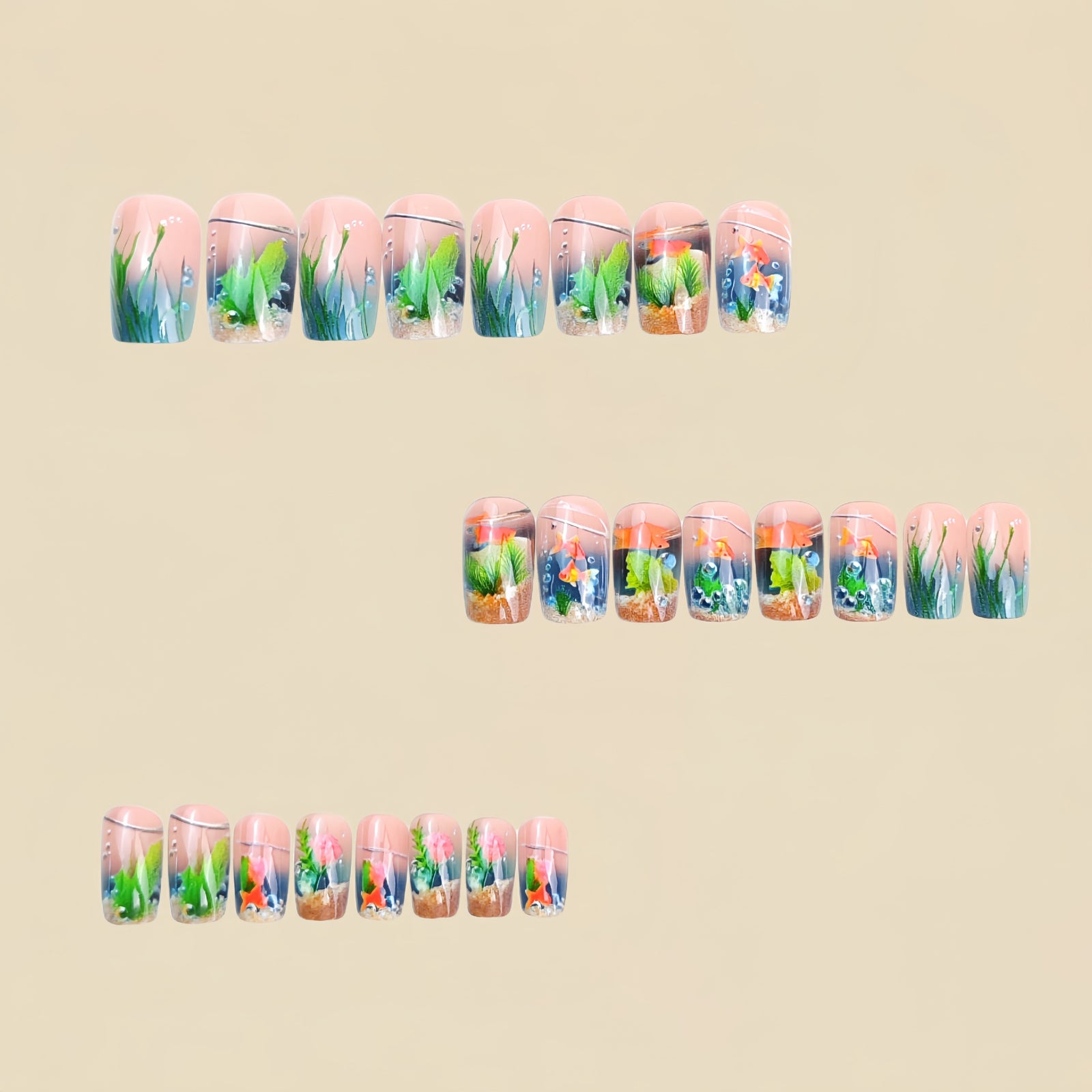 24pcs/Set Underwater Goldfish Press-On Nails
