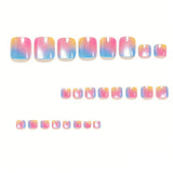 24pcs/Set Blue-Pink Gradient Cat Eye Press On Toe Nails